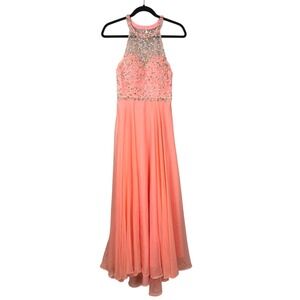 Rachel Allan‎ Princess Coral Beaded Halter Neck Gown Formal Prom Dress Size 6